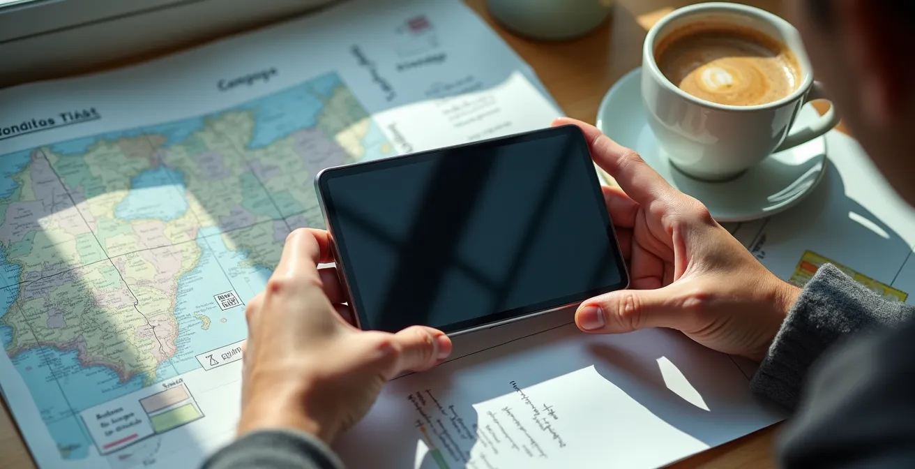 Person plant auf digitalem Gerät lokale Community-Events und Treffen