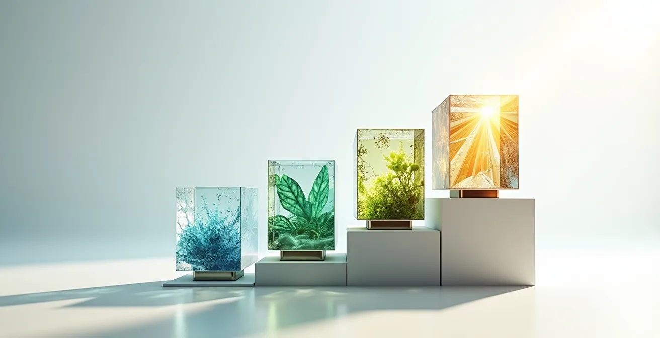 Abstraktes Konzept der vier Entwicklungsphasen eines digitalen Geschäftsmodells