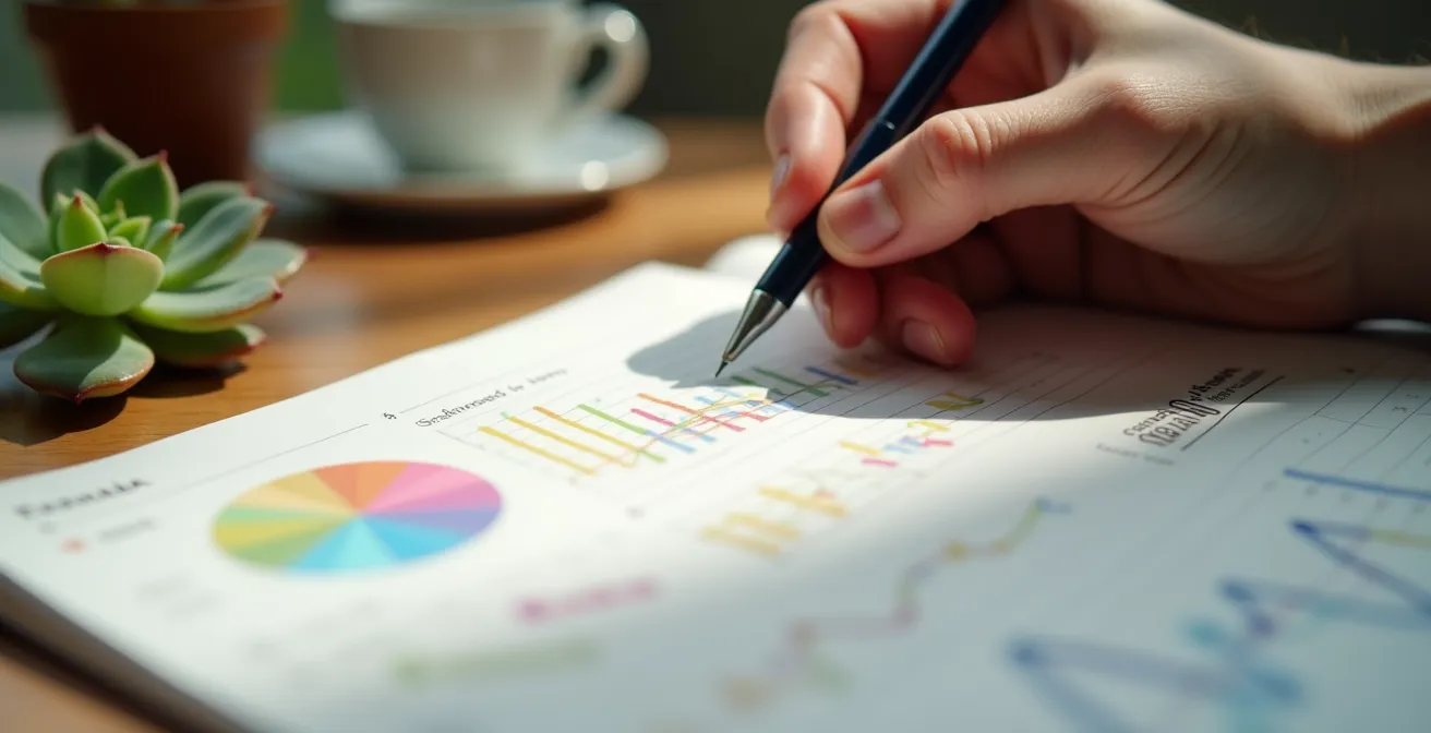 Detailaufnahme eines strukturierten Gesundheitstagebuchs mit Datenvisualisierung