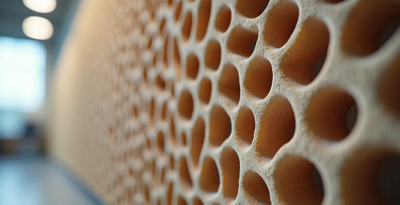 Makroaufnahme von schallabsorbierenden Akustikmaterialien mit sichtbarer Textur