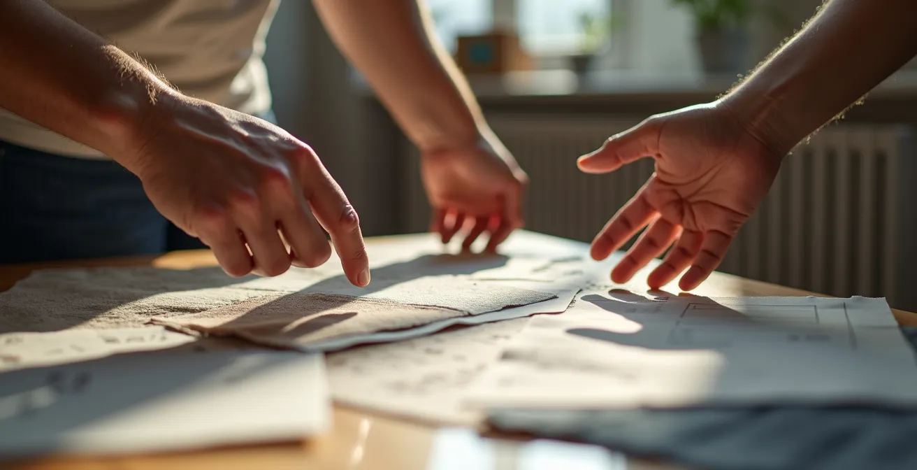 Professionelle Innenarchitektur-Beratungssituation mit Planungsunterlagen